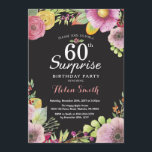 Invitación floral del cumpleaños de la sorpresa<br><div class="desc">Invitación floral del cumpleaños de la sorpresa 60.a para las mujeres. Acuarela floral, fondo rosado, negro de la pizarra. décimosexto décimo octavo 21ro trigésimo 40.o 50.o 60.o 70.o 80.o 90.o 100o. Para el arreglo para requisitos particulares adicional, haga clic por favor el "personalizar él" botón y utilice nuestra herramienta de...</div>