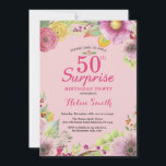 Invitación floral del cumpleaños de la sorpresa<br><div class="desc">Invitación floral del cumpleaños de la sorpresa 50.a para las mujeres. Acuarela floral, antecedentes rosados. décimosexto décimo octavo 21ro trigésimo 40.o 50.o 60.o 70.o 80.o 90.o 100o. Cualquie edad. Para el arreglo para requisitos particulares adicional, haga clic por favor el "personalizar él" botón y utilice nuestra herramienta de diseño para...</div>