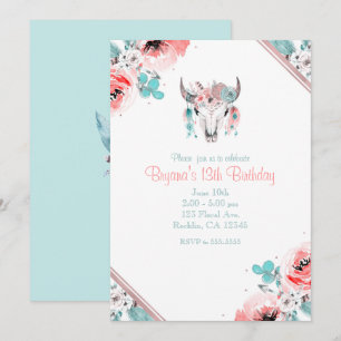 Invitación floral del cumpleaños del cráneo