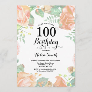 Invitación floral del cumpleaños del melocotón