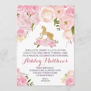 Invitación floral del cumpleaños del unicornio