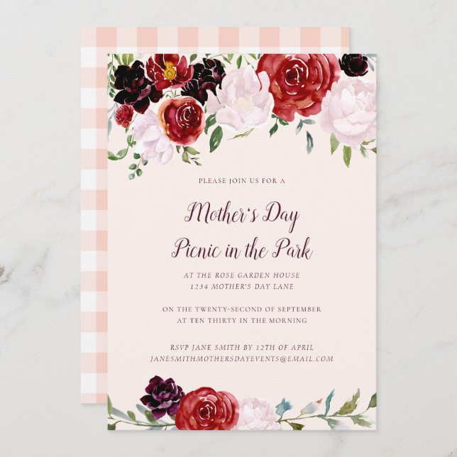 Invitación Floral del día de la madre (Anverso / Reverso)