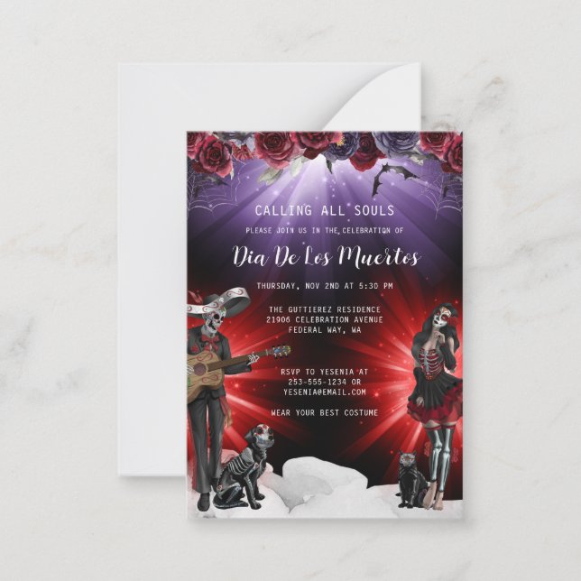 Invitación floral del Día de Muertos con presupues (Anverso)