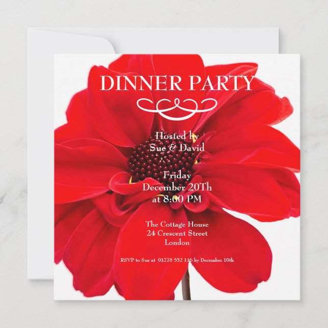 Invitación floral del fiesta de la dalia roja (Anverso)