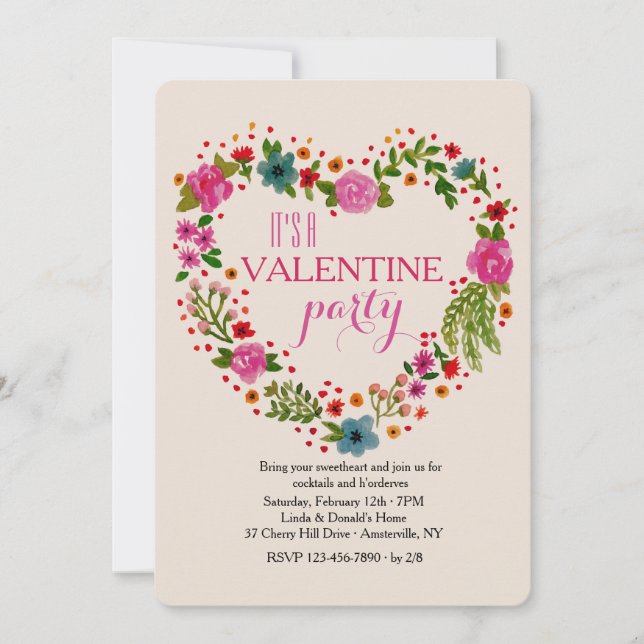 Invitación floral del fiesta de la tarjeta del día (Anverso)