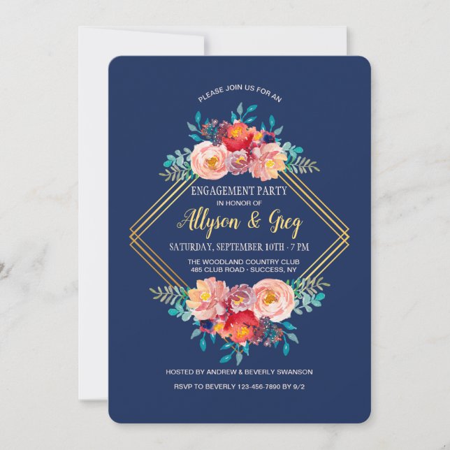 Invitación floral del marco del oro (Anverso)