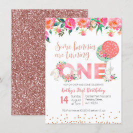 Invitación floral del oro del conejito del