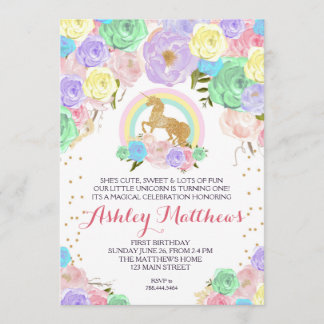 Invitación floral del primer cumpleaños de Rainbow