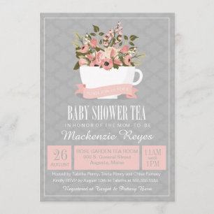 Invitación floral del té de Baby Shower de la taza