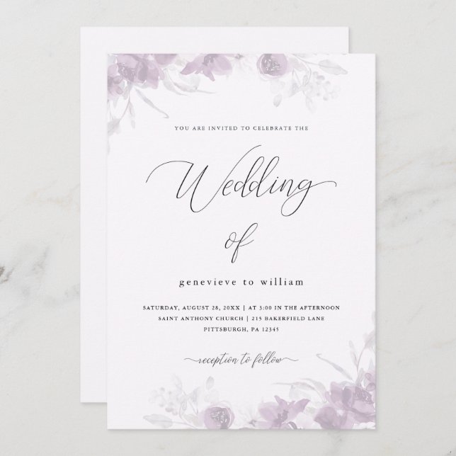 Invitación Floral delgada con Boda caligráfico (Anverso / Reverso)