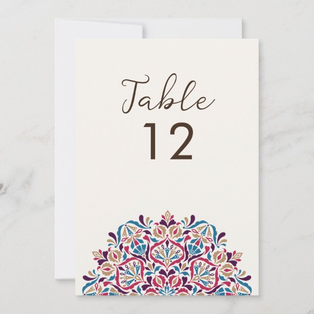 Invitación Floral Delight Mandala Wedding Table Number (Anverso)
