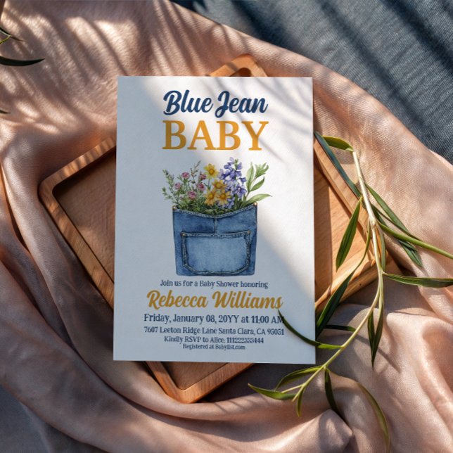 Invitación Floral Denim Pocket Yellow Blue Jean Baby Shower (Subido por el creador)