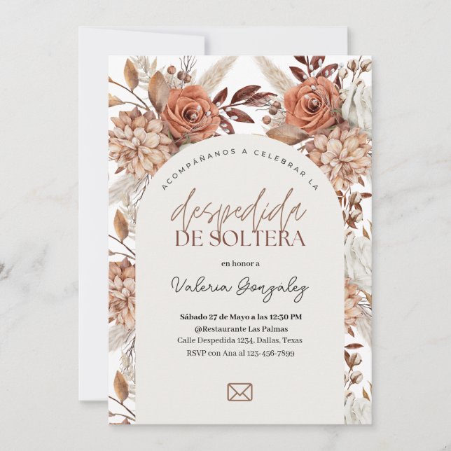 Invitación Floral Despedida de Soltera Boho (Anverso)