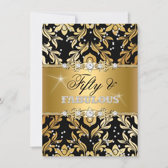 Invitación Floral Diamond Damask Gold Cincuenta y Fabuloso (Anverso)