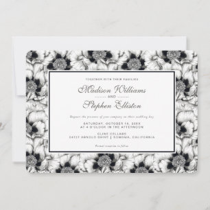 Invitación Floral dibujada a mano negra y blanca - Boda