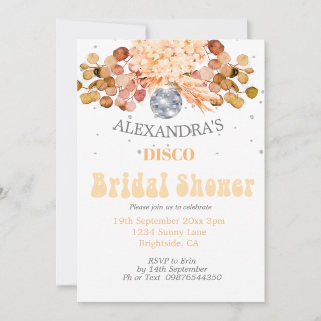 Invitación Floral Disco Ball Bridal Shower (Anverso)