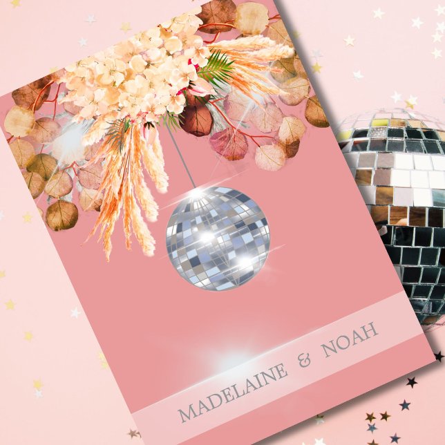 Invitación Floral Disco Ball Elegante ensayo Boda Rosa (Subido por el creador)