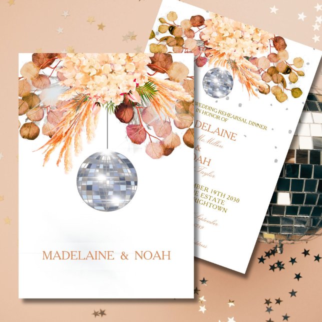 Invitación Floral Disco Ball Elegante Moda Boda ensayo (Subido por el creador)