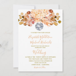 Invitación Floral Disco Ball Naranja Elegant Wedding