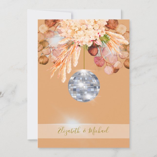 Invitación Floral Disco Ball Naranja Elegant Wedding (Reverso)