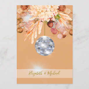 Invitación Floral Disco Ball Naranja Elegant Wedding