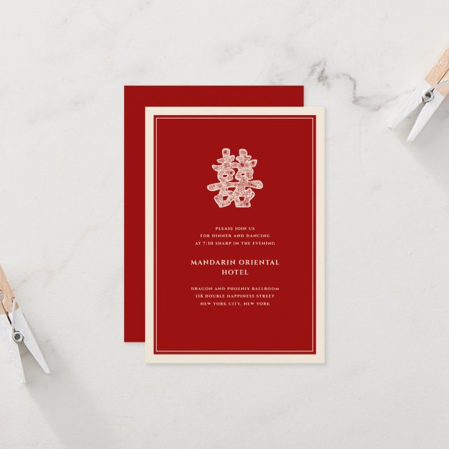 Invitación Floral Doble Felicidad Recepción de Bodas Chinas (Anverso/Reverso In Situ)
