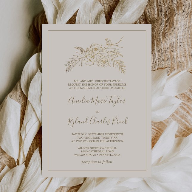 Invitación Floral dorada | Boda formal crema y oro (Subido por el creador)