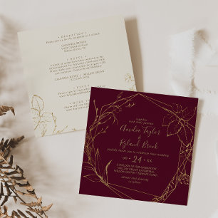 Invitación Floral dorada   Borgoña y oro todo en un Boda