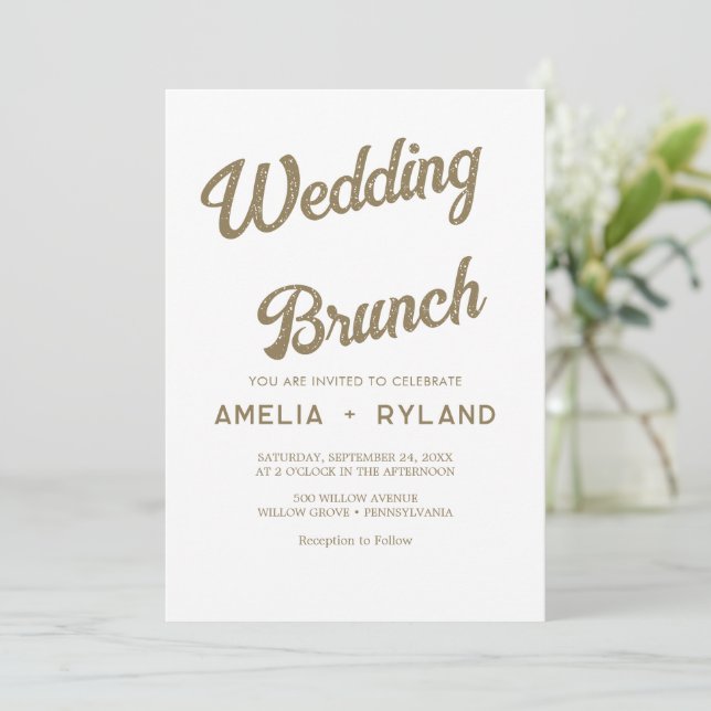 Invitación Floral dorada | Brunch Boda crema y oro (Anverso de pie)