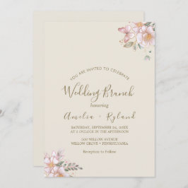 Invitación Floral dorada | Brunch Boda crema y oro