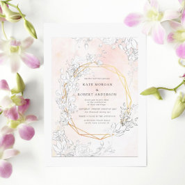 Invitación floral dorada con sutil toque moderno d