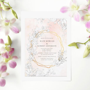 Invitación floral dorada con sutil toque moderno d