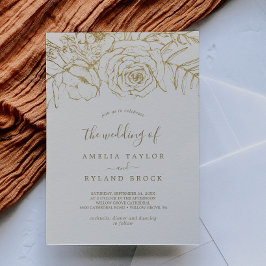 Invitación Floral dorada | Crema y oro El Boda de