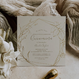 Invitación Floral dorada | Crema y quinceañera de oro