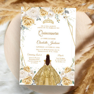 Invitación floral dorada de Quinceañera