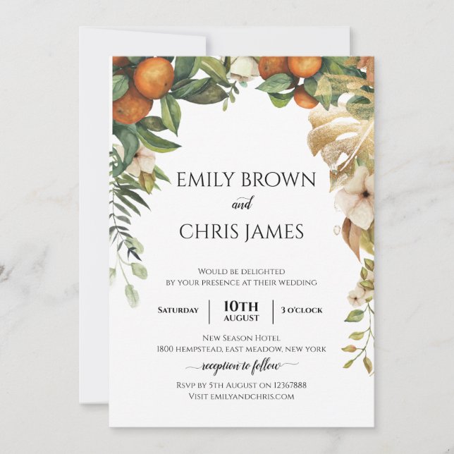Invitación Floral dorada | Elegante vegetación eucalipto (Anverso)