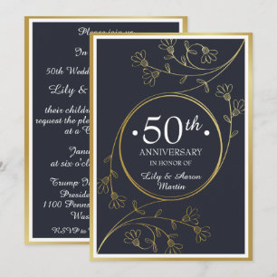 Invitación floral dorada para el 50 aniversario