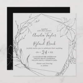 Invitación Floral dorada | Plata y Negro Todo En Un Boda