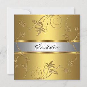 Invitación Floral Dorada Plateada Elegante