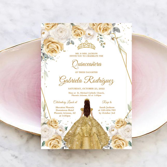 Invitación Floral Dorada Quinceañera (Subido por el creador)