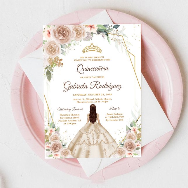 Invitación Floral Dorada Quinceañera (Subido por el creador)