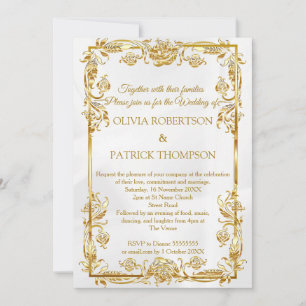 Invitación Floral dorada Relieve metalizado dorado Cream Ca