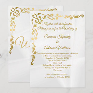 Invitación Floral dorada   Relieve metalizado dorado Cream Ca