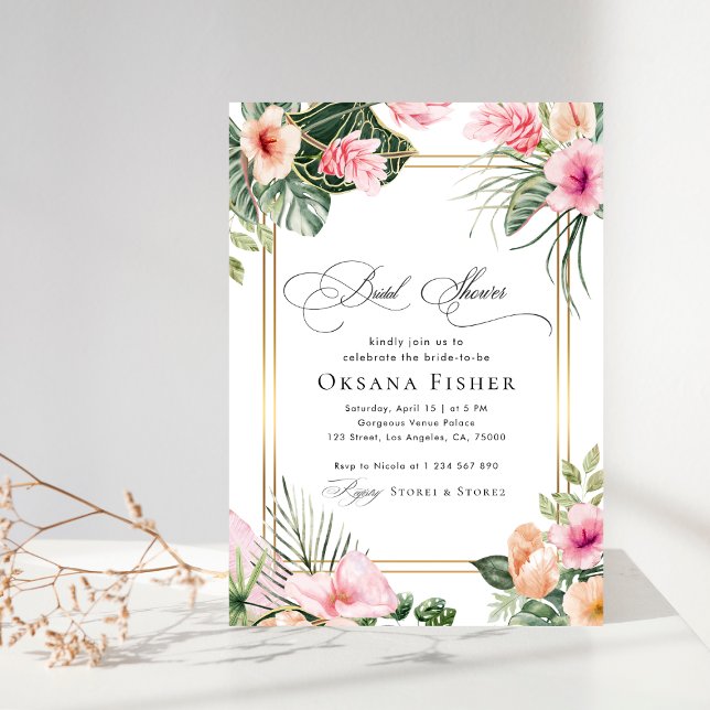Invitación Floral dorada rosa tropical dorada ducha de novia (Subido por el creador)