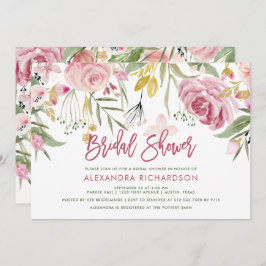 Invitación Floral dorada Rubor color de agua rosa ducha de no