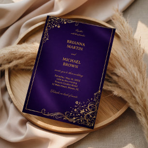Invitación Floral Dorado Púrpura Real