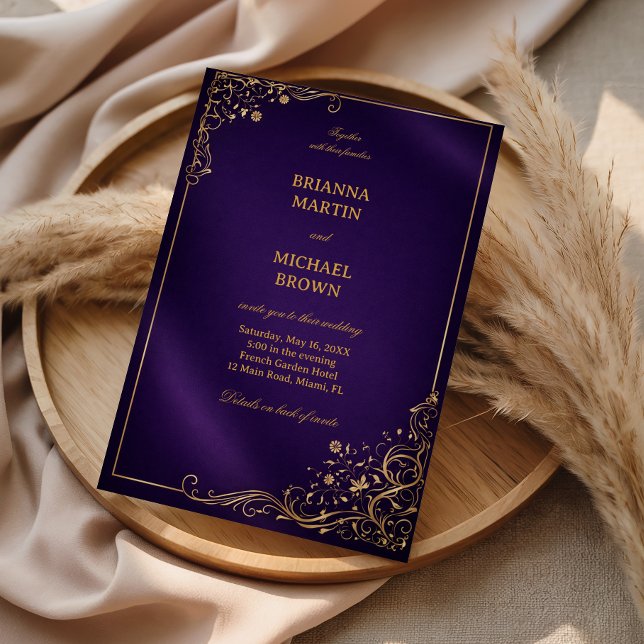 Invitación Floral Dorado Púrpura Real (Subido por el creador)