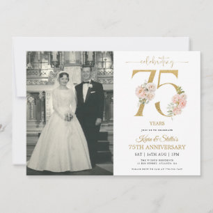 Invitación Floral Dorado y Rosa 75º Aniversario