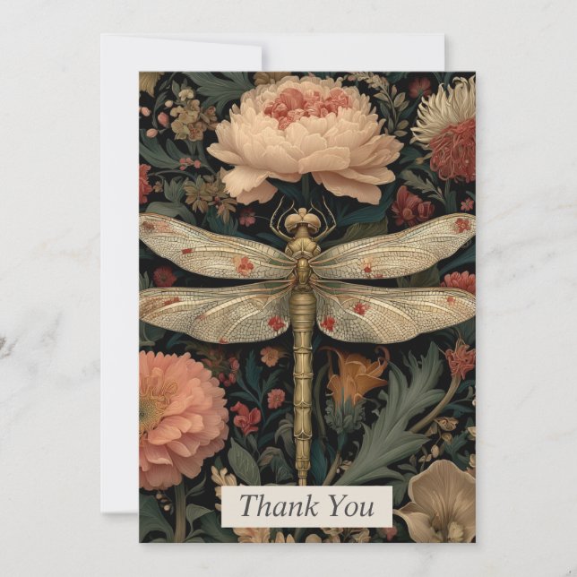 Invitación Floral Dragonfly Thank You Card (Anverso)