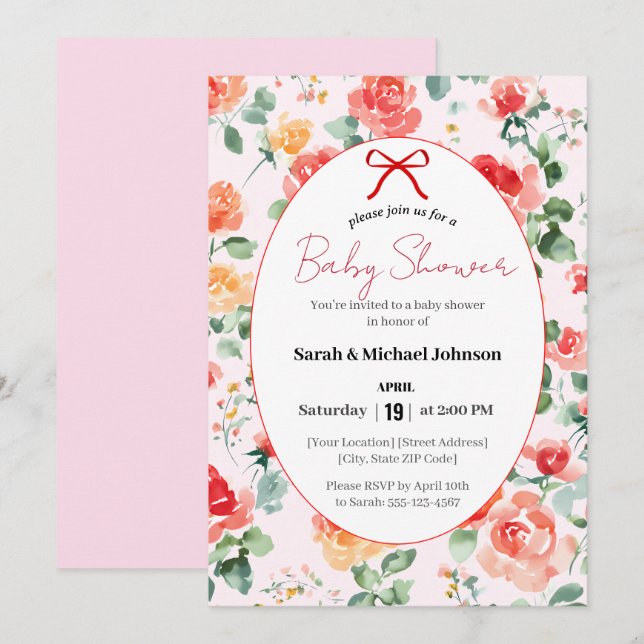 Invitación Floral Dream Baby Shower (Anverso / Reverso)